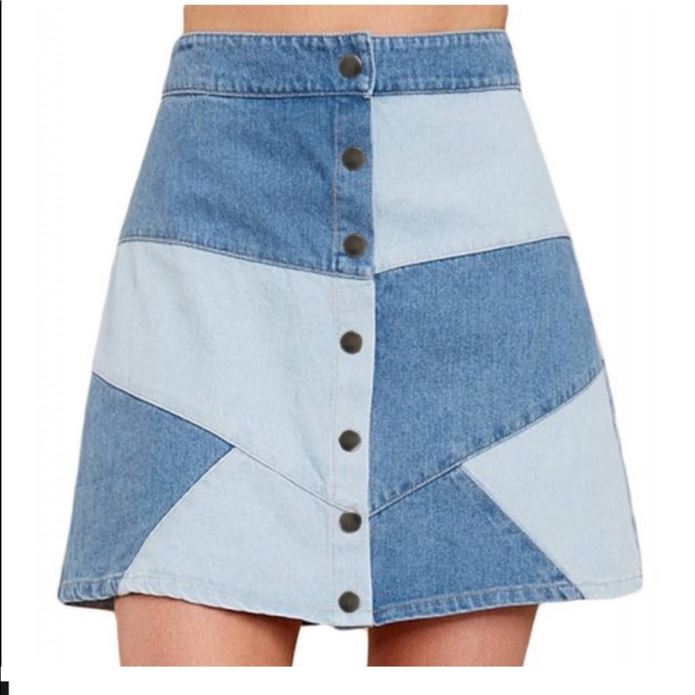 Denim patchwork y2k retro mini skirt size small.